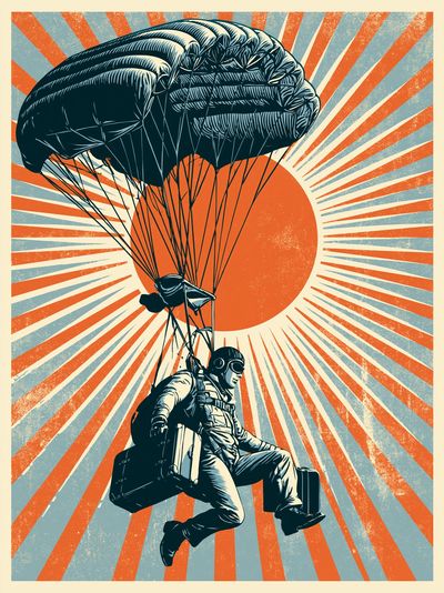 Paratrooper Sunburst Vintage Poster.