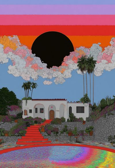 Vibrant Sunset Over House — Illustration Print. poster