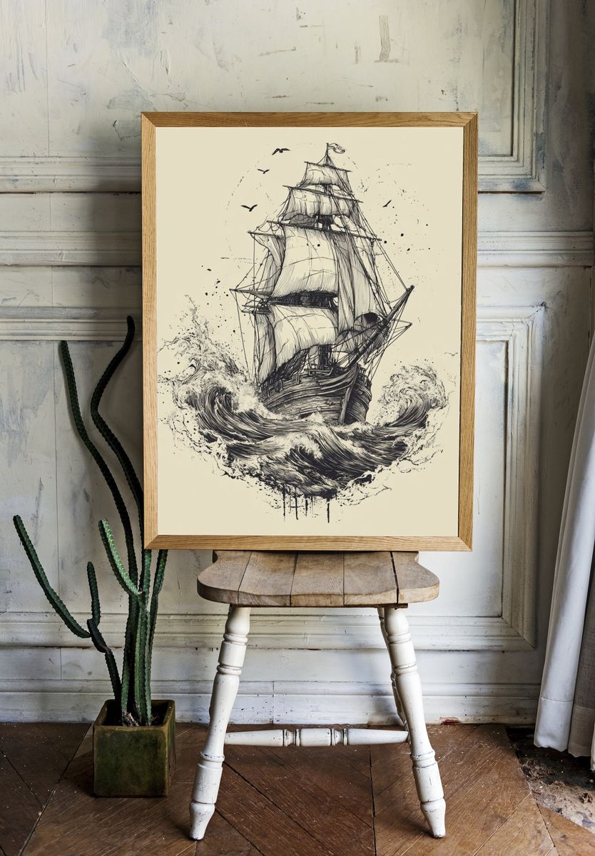 Vintage Ship Illustration Poster room preview