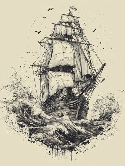 Vintage Ship Illustration Poster. poster