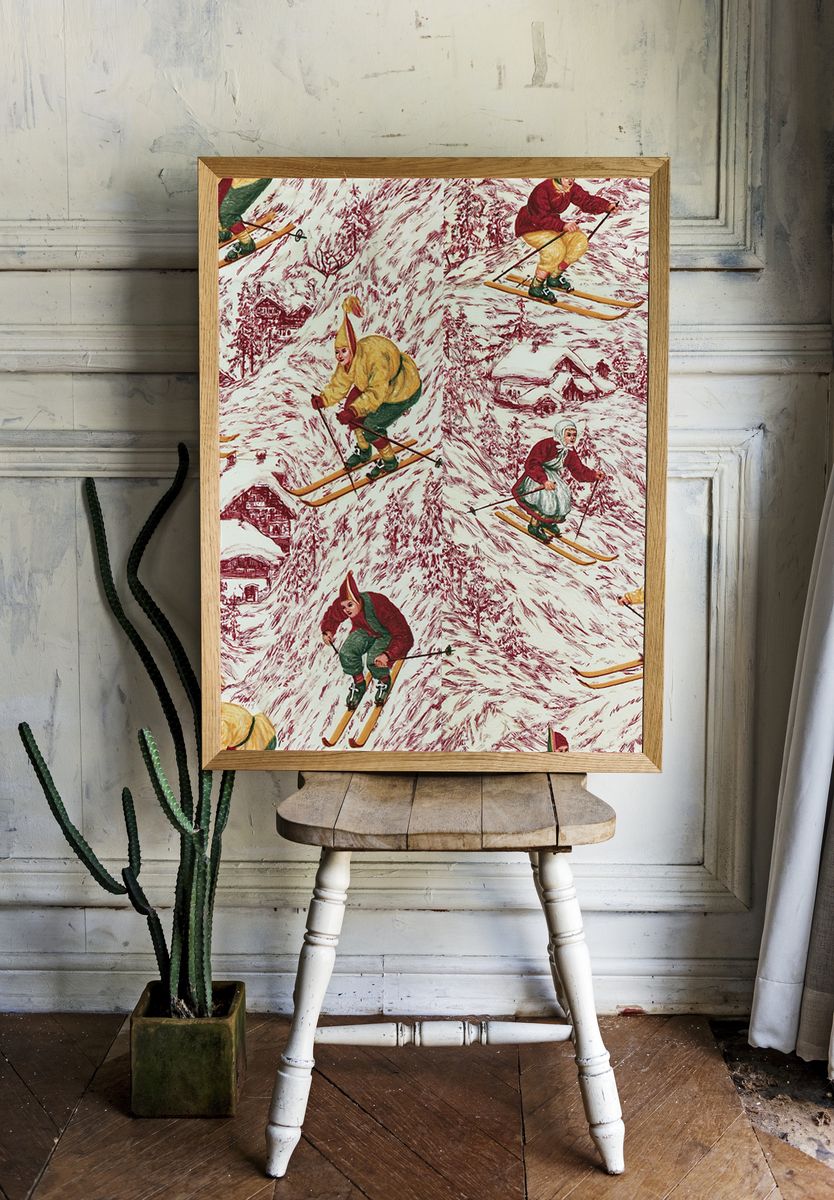 Vintage Skiing Pattern Poster. — room view 1