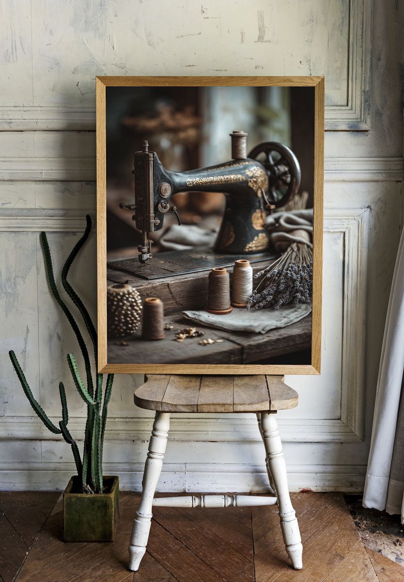 Vintage Sewing Machine — Retro Print room preview