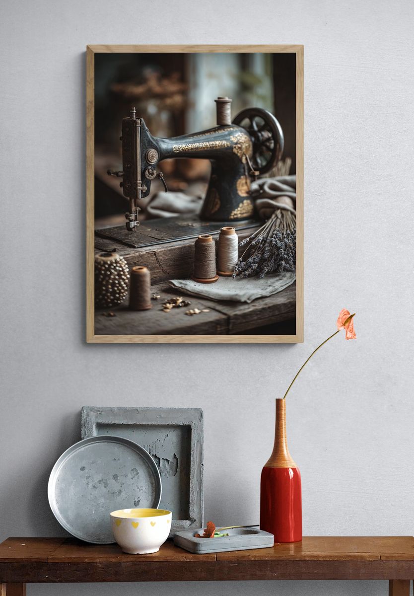 Vintage Sewing Machine — Retro Print. — room view 3