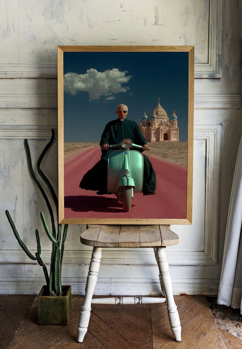 Vespa Rider — Surrealism Print. — room view 1