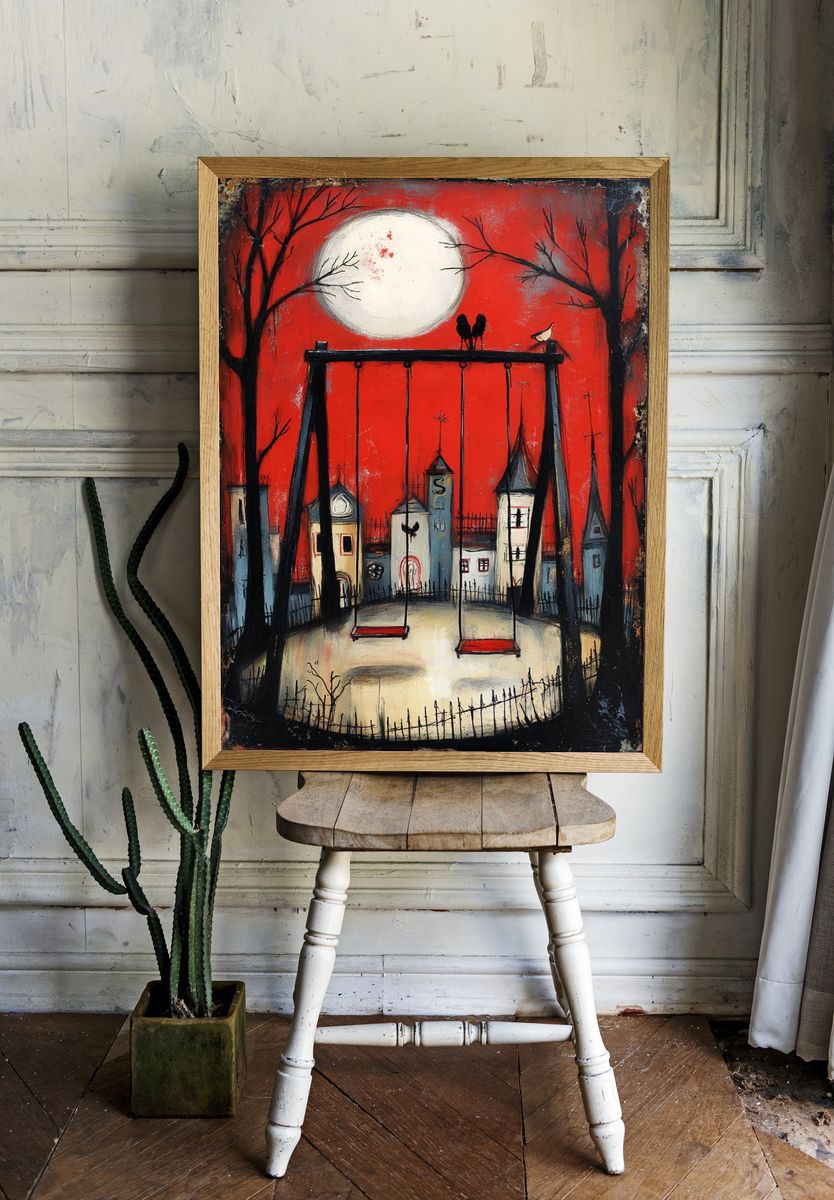 Moonlit Swing Set — Vintage Print. — room view 1