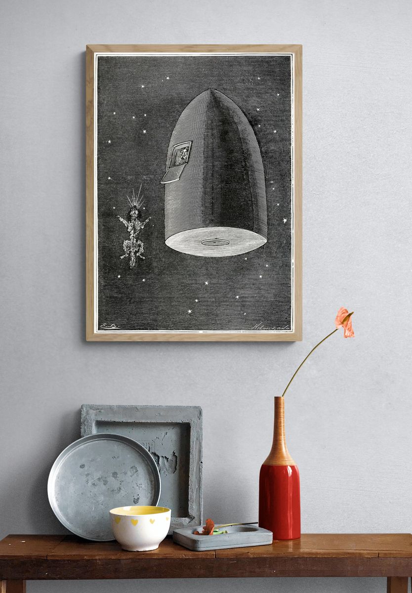 Vintage Space Rocket Illustration Poster. — room view 3