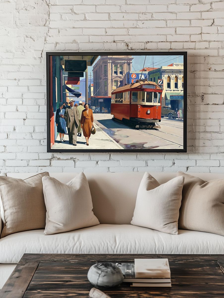 Vintage Streetcar City Scene Poster. room preview