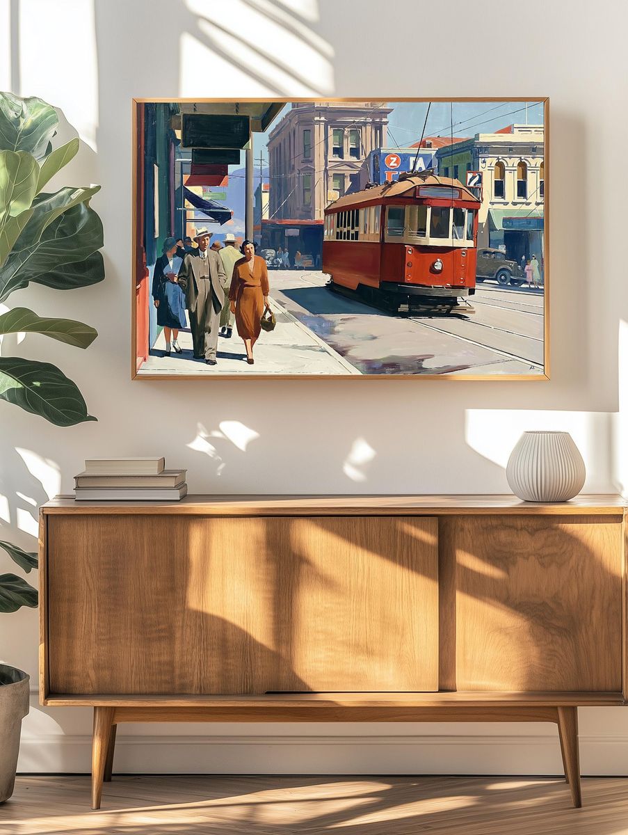 Vintage Streetcar City Scene Poster. — room view 3