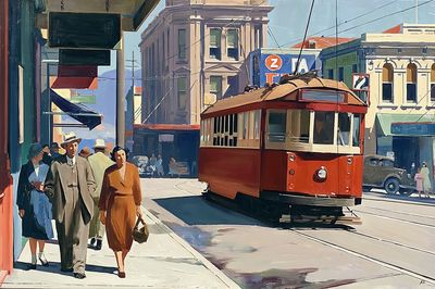 Vintage Streetcar City Scene Poster. poster print