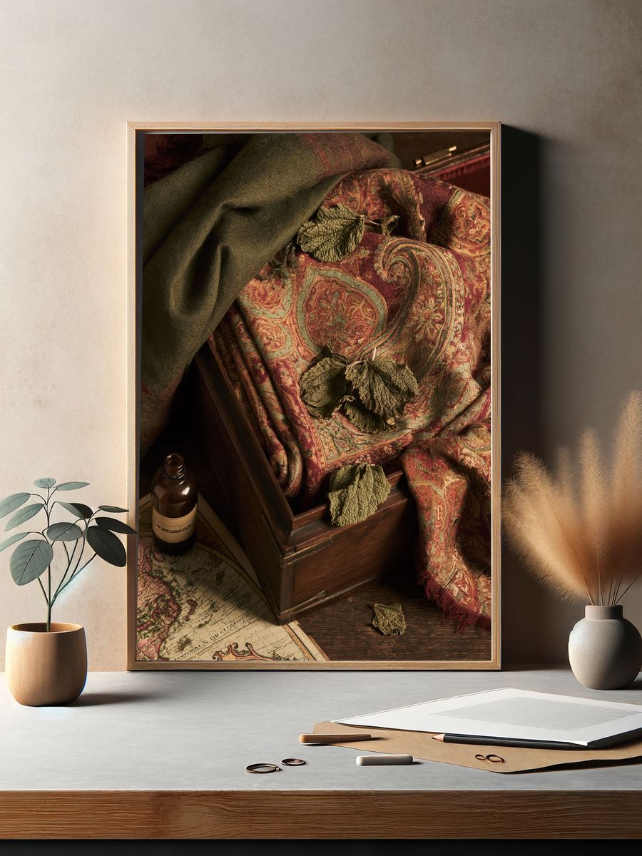 Vintage Still Life with Map Poster. — room view 2