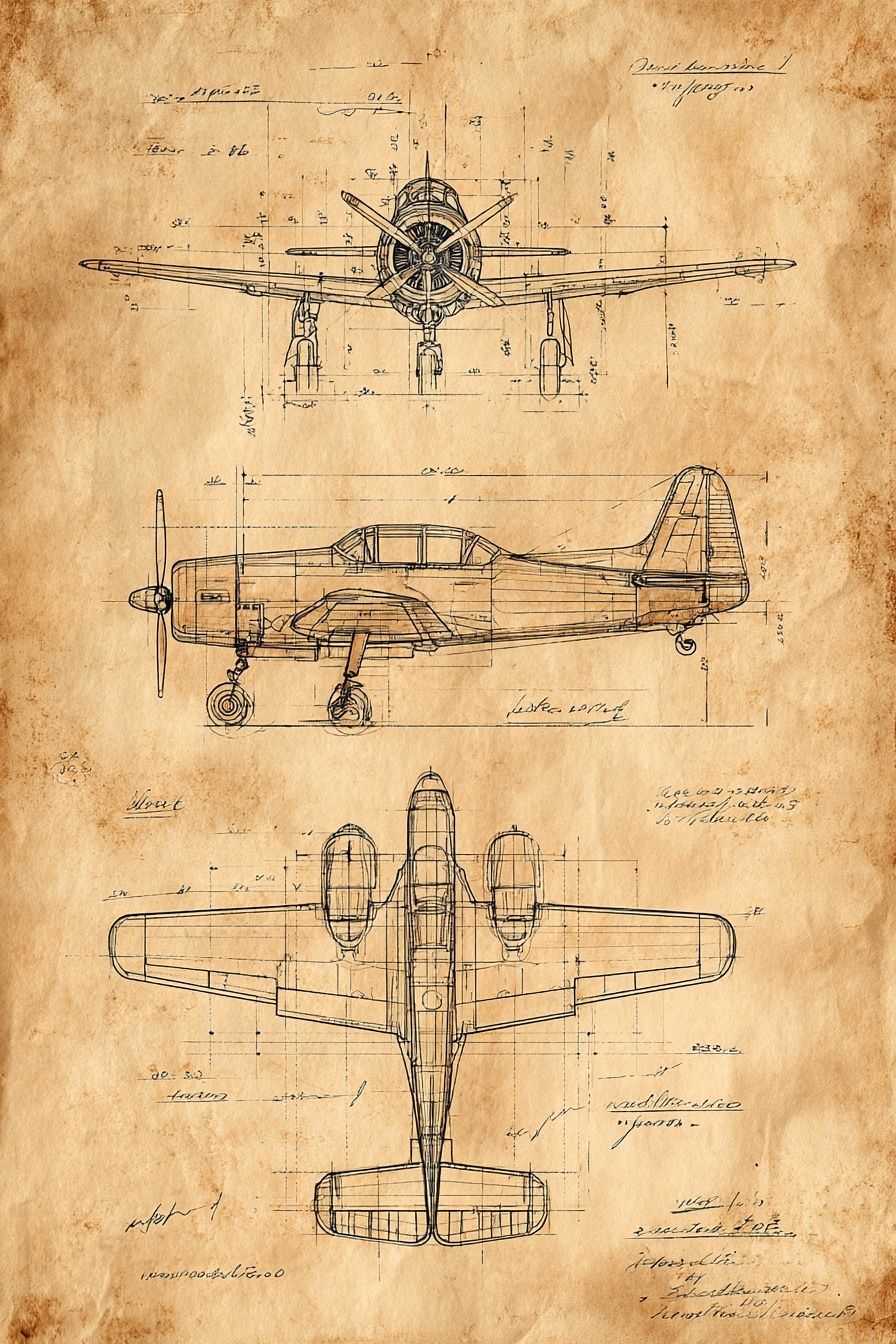 Vintage Airplane Blueprint Poster. poster — vintage art