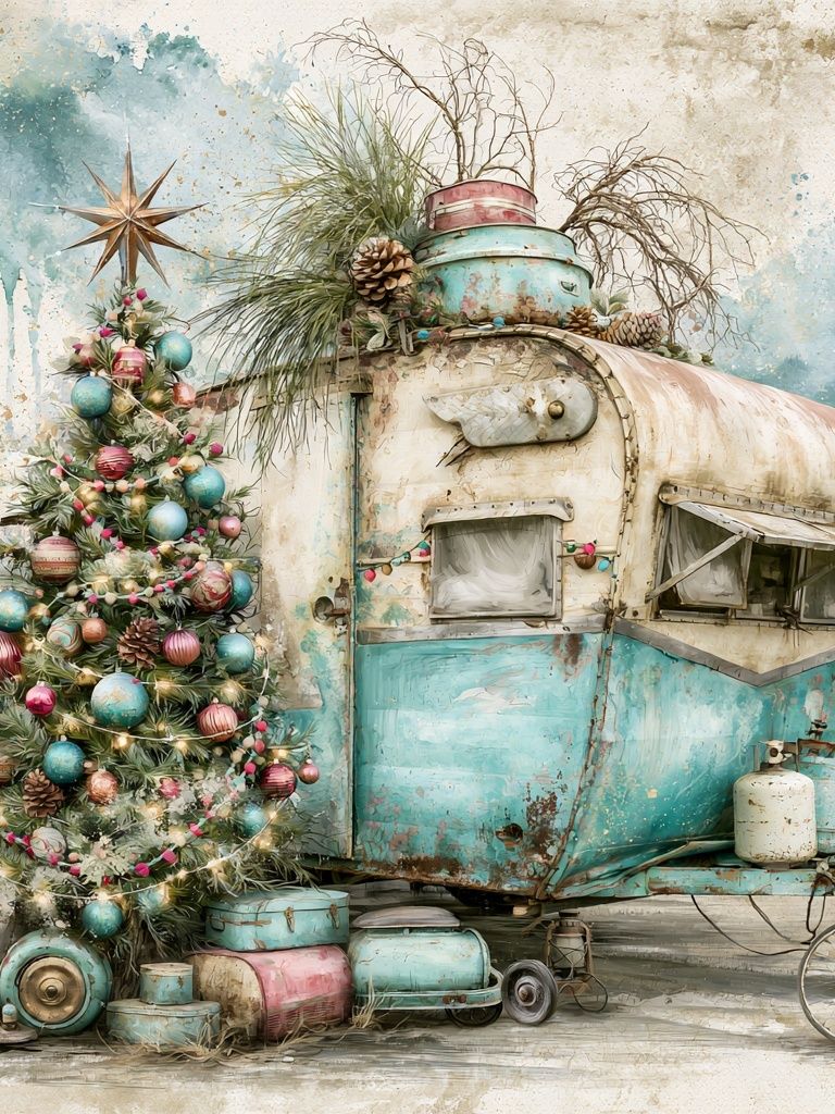 Vintage Christmas Camper Poster. poster — vintage art