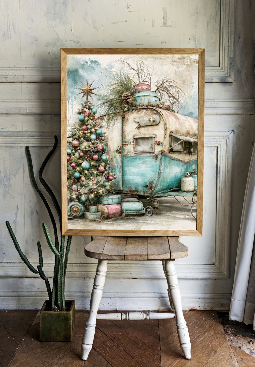 Vintage Christmas Camper Poster. room preview