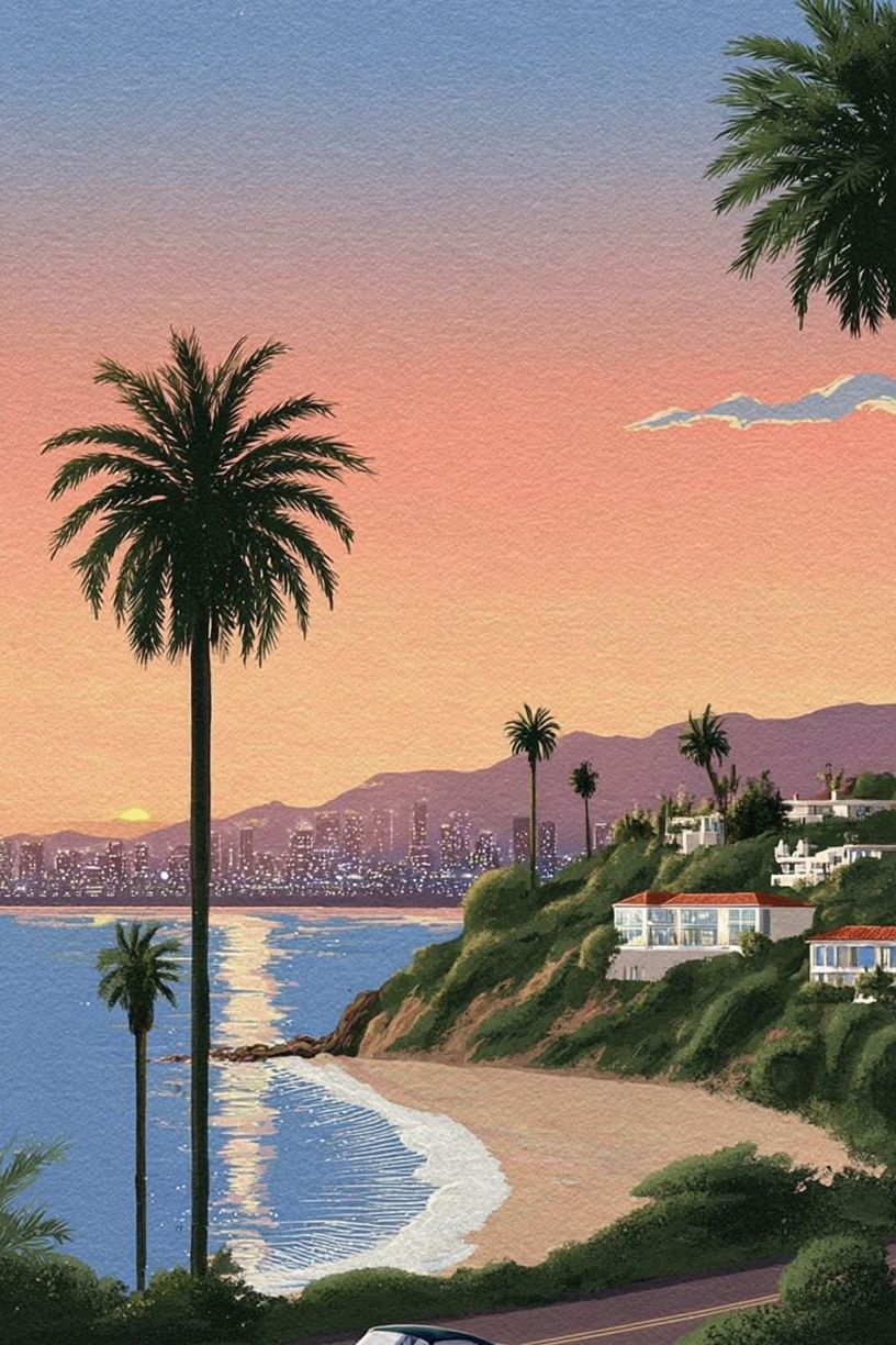 Coastal Sunset Drive — Vintage Print. poster — vintage art