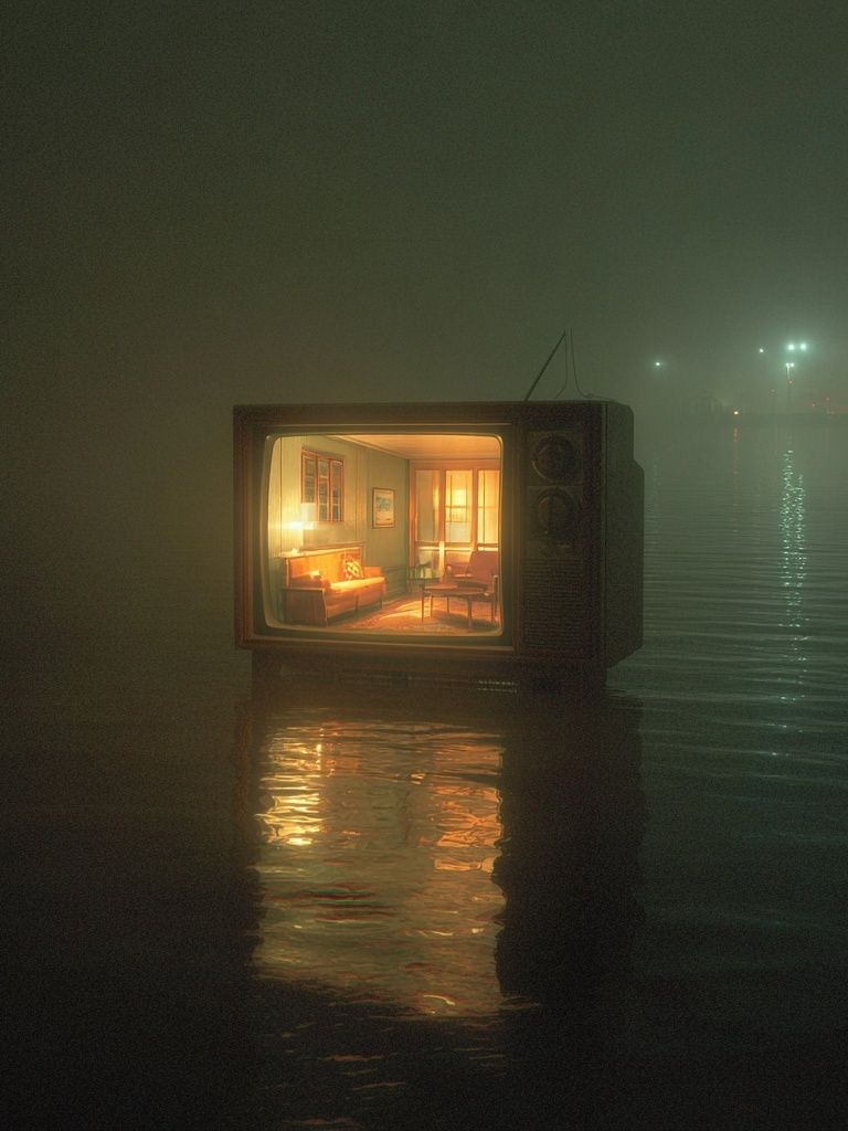 Vintage Television in Fog — Surreal Print. poster — fine-art art