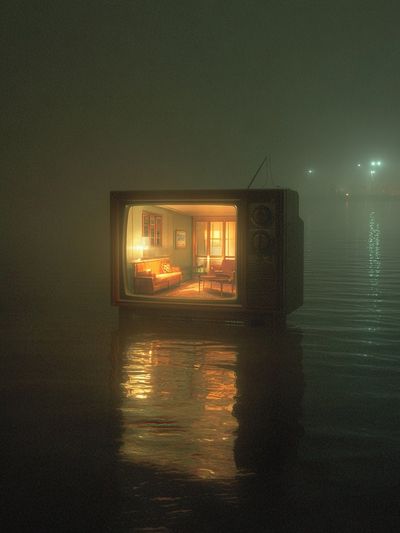 Vintage Television in Fog — Surreal Print. poster