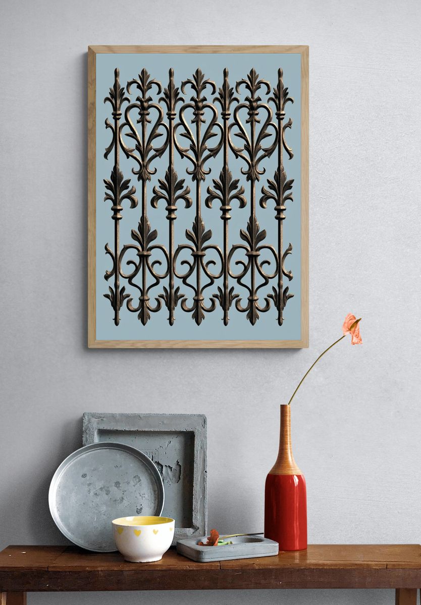 Ornate Ironwork — Vintage Print. — room view 3
