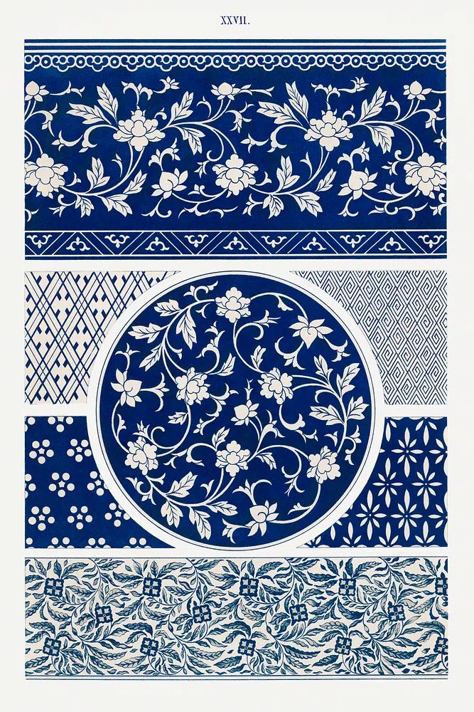 Blue flower pattern, Examples Chinese. poster — vintage art