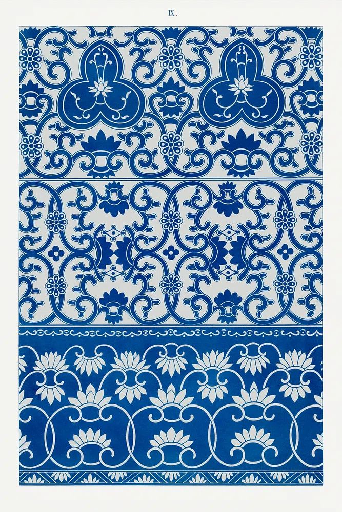 Blue Tile Pattern Vintage Print. poster — vintage art