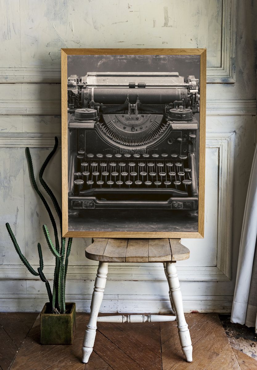 Vintage Typewriter Black-White Poster. room preview