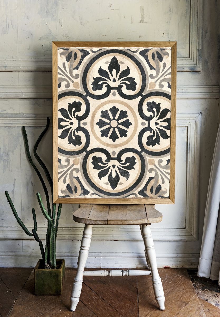 Ornate Tile Pattern Vintage Print. room preview