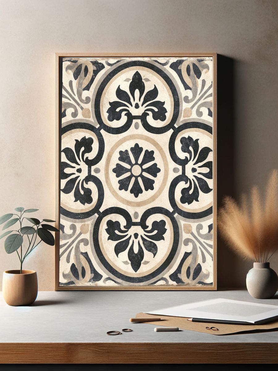 Ornate Tile Pattern Vintage Print. — room view 2