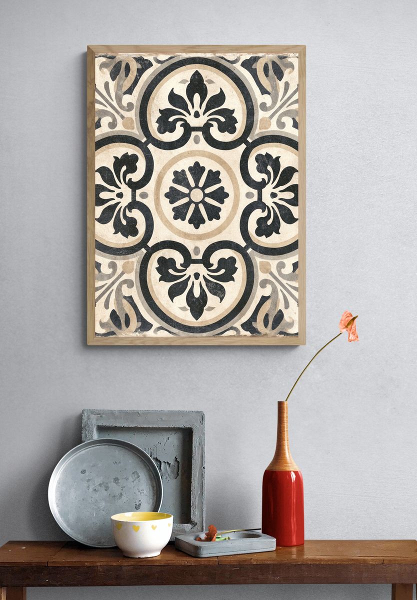Ornate Tile Pattern Vintage Print. — room view 3