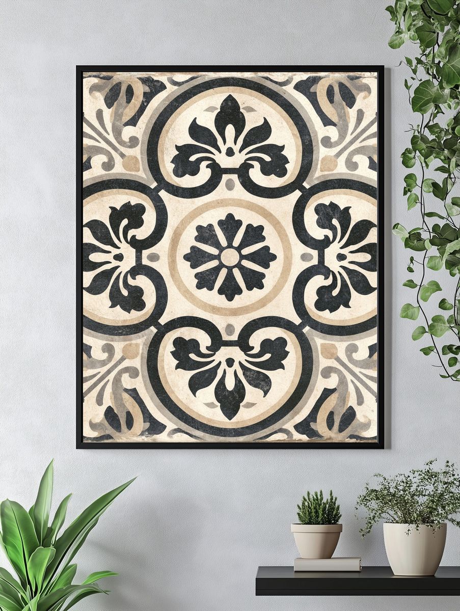 Ornate Tile Pattern Vintage Print. — room view 4
