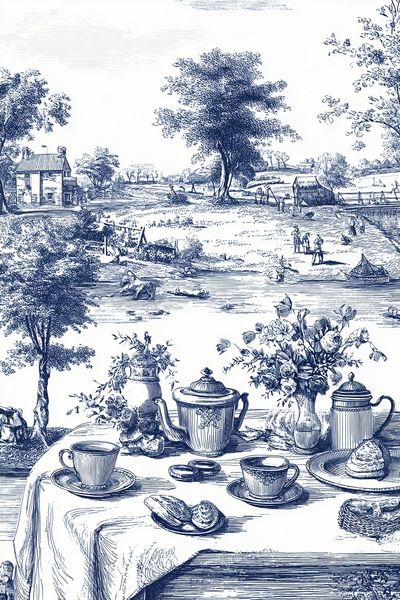 Tea Time in the Countryside — Vintage Print. poster print