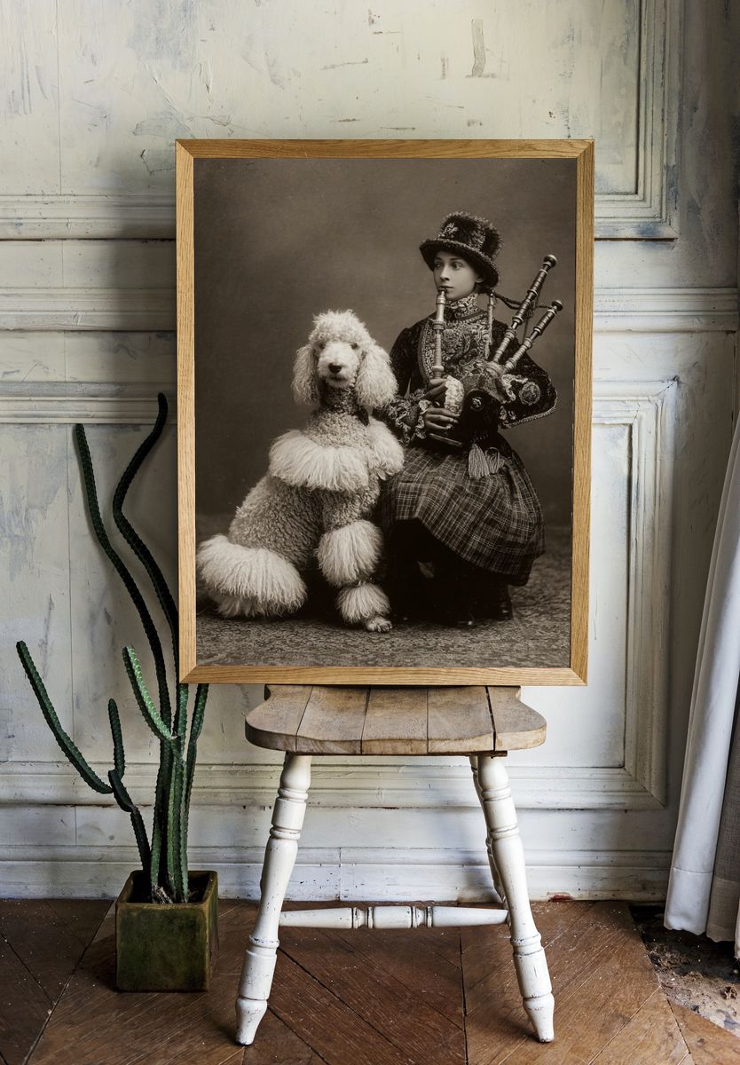 Victorian Poodle Portrait Print. room preview