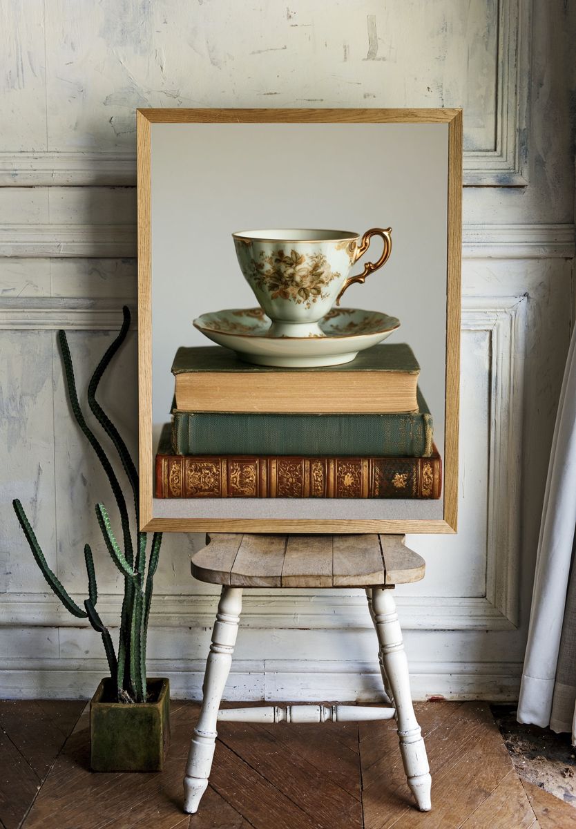 Vintage Teacup Still Life Print. — room view 1