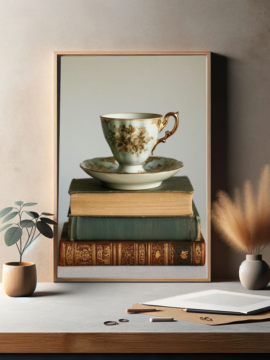 Vintage Teacup Still Life Print. — room view 2