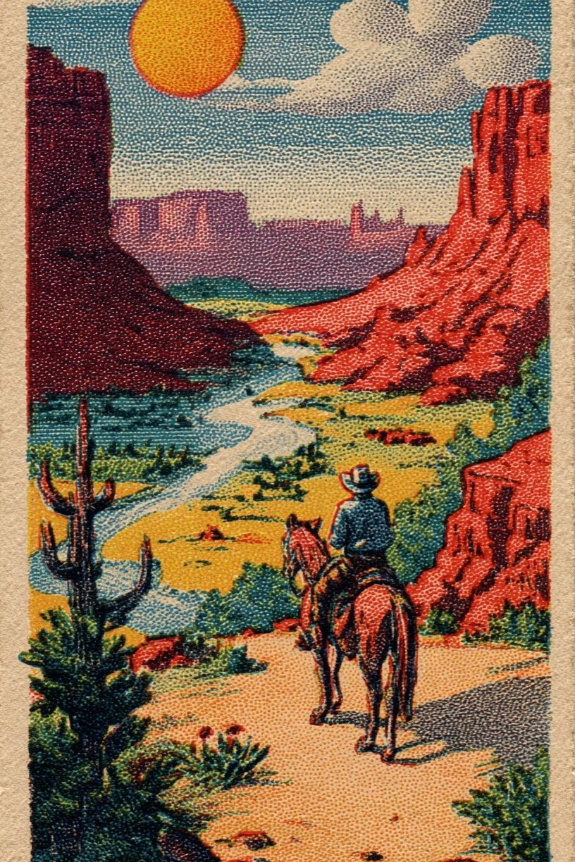 Cowboy in Desert Landscape Poster. poster detail