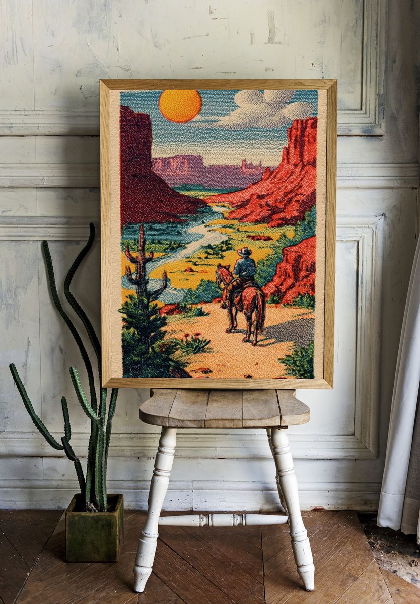 Cowboy in Desert Landscape Poster. — room view 1