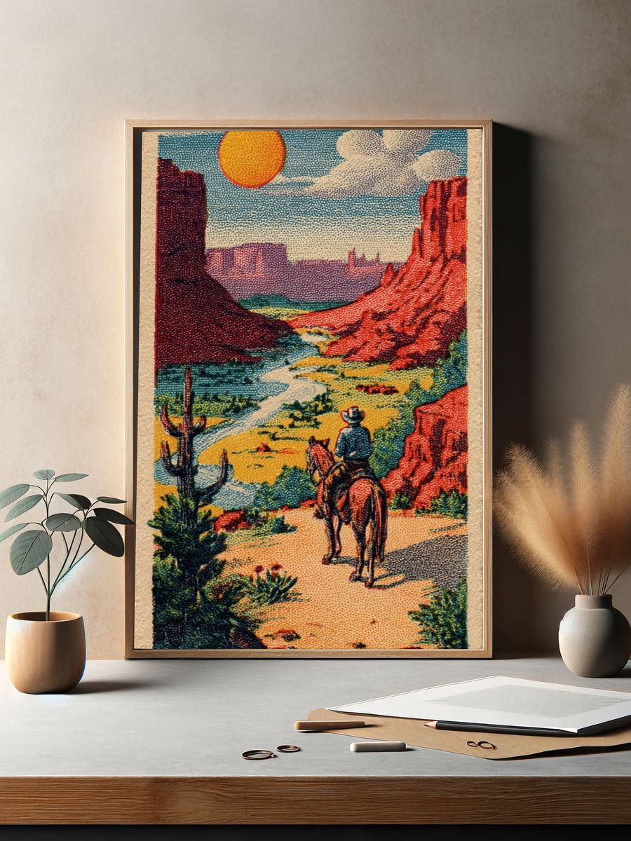 Cowboy in Desert Landscape Poster. — room view 2