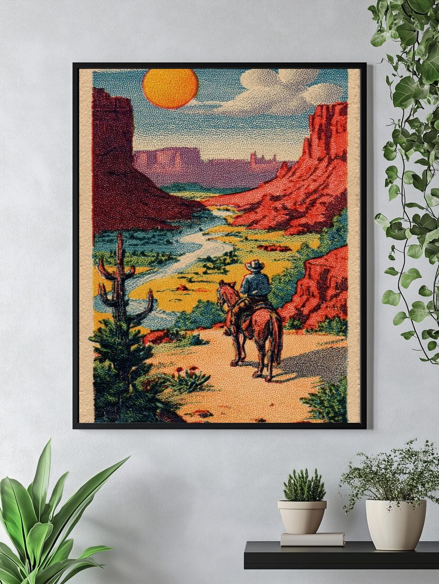 Cowboy in Desert Landscape Poster. — room view 4