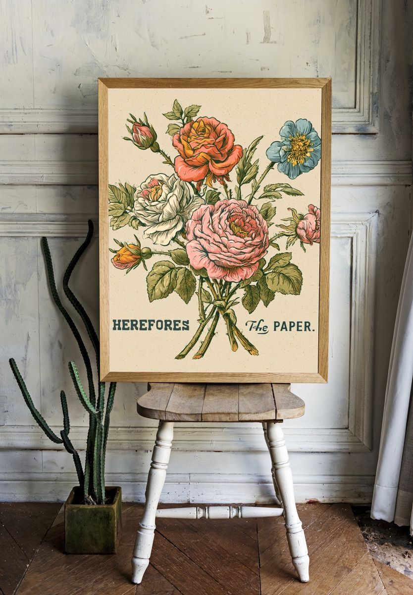 Vintage Floral Typography Poster. — room view 1