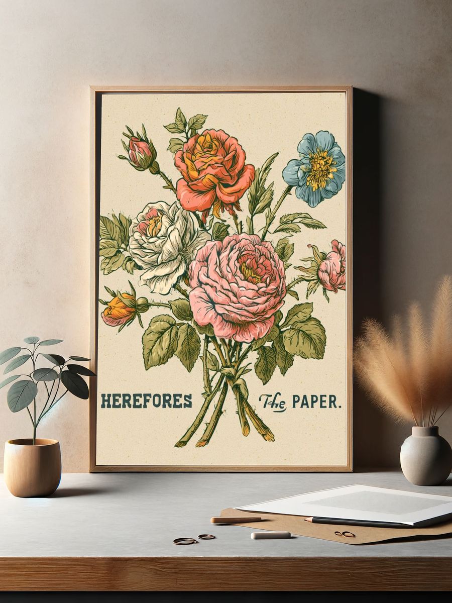 Vintage Floral Typography Poster. — room view 2