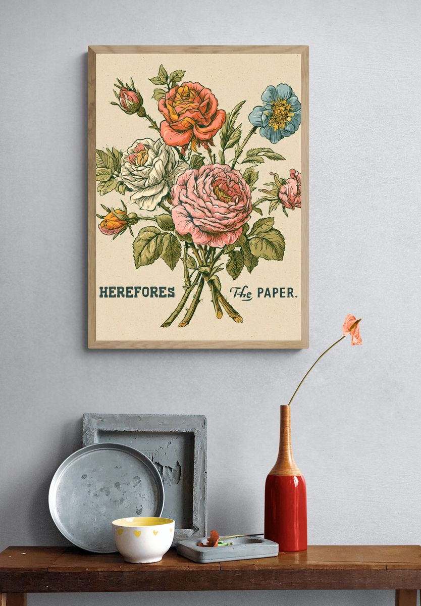 Vintage Floral Typography Poster. — room view 3