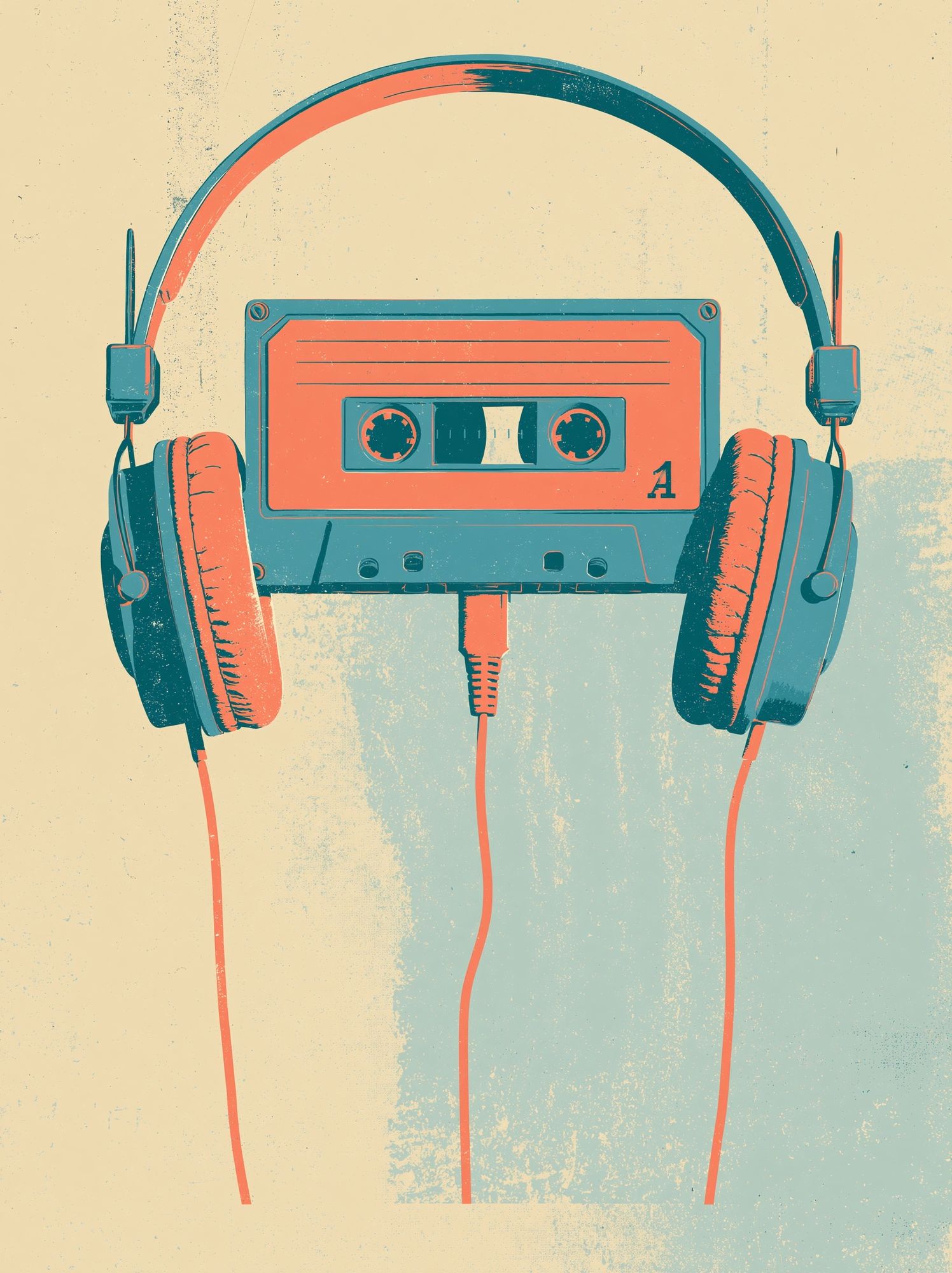 Retro Cassette Headphones Poster. poster detail