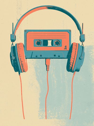 Retro Cassette Headphones Poster.