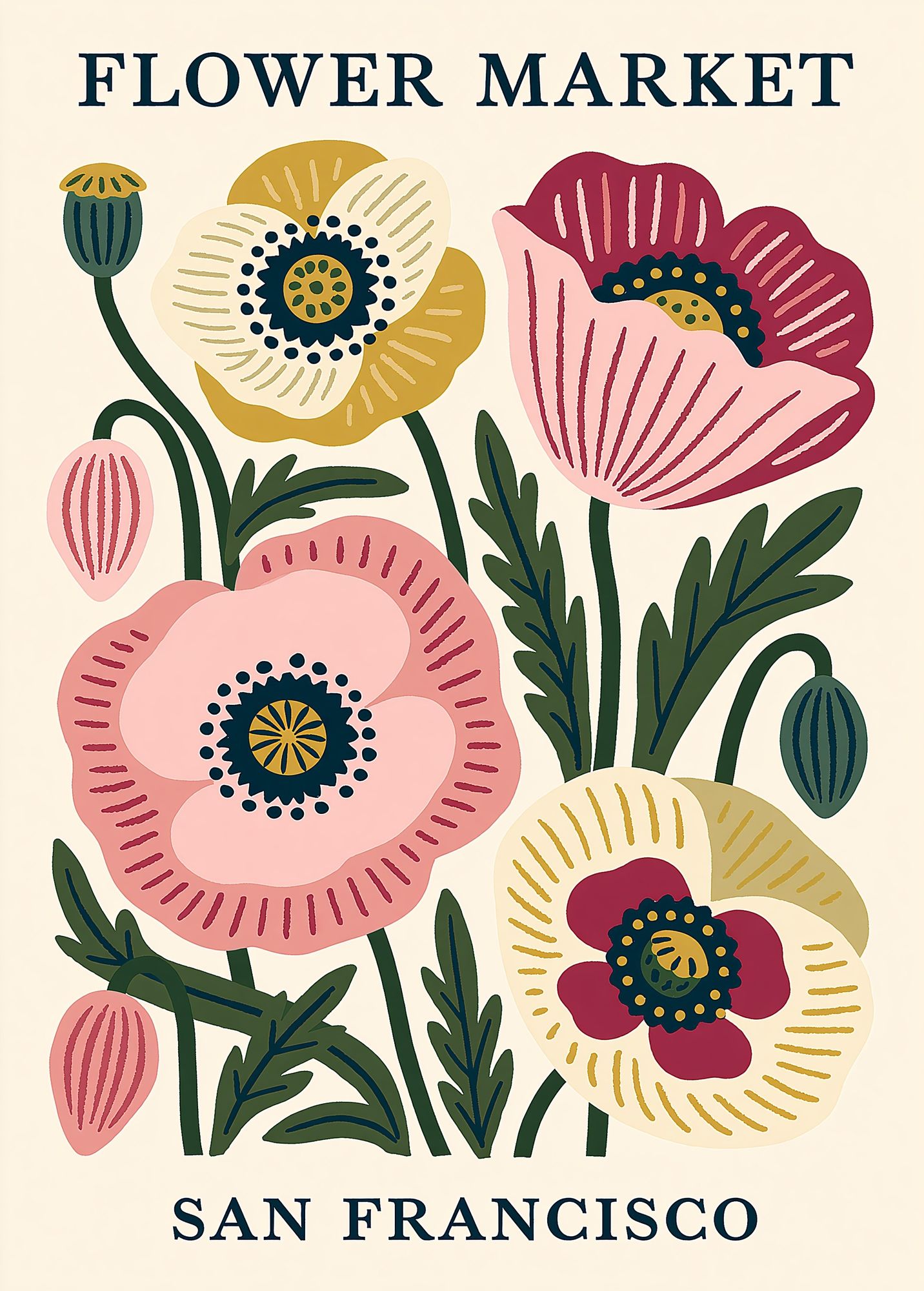 San Francisco Flower Market Print. poster — vintage art