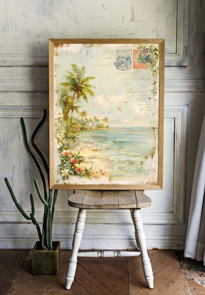 Tropical Beach Postcard Vintage Print. — room view 1
