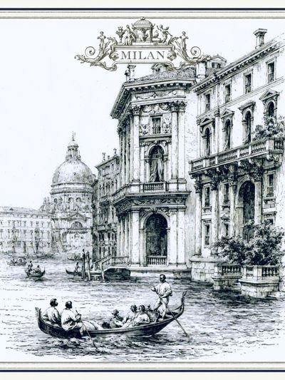 Milan Canal Scene Vintage Print.