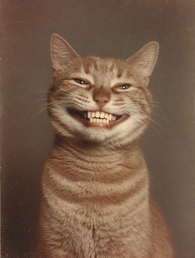 Grinning Tabby Cat Vintage Print. poster