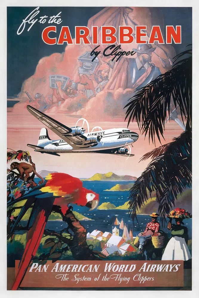 Fly Caribbean Clipper. Pan American. poster — vintage art