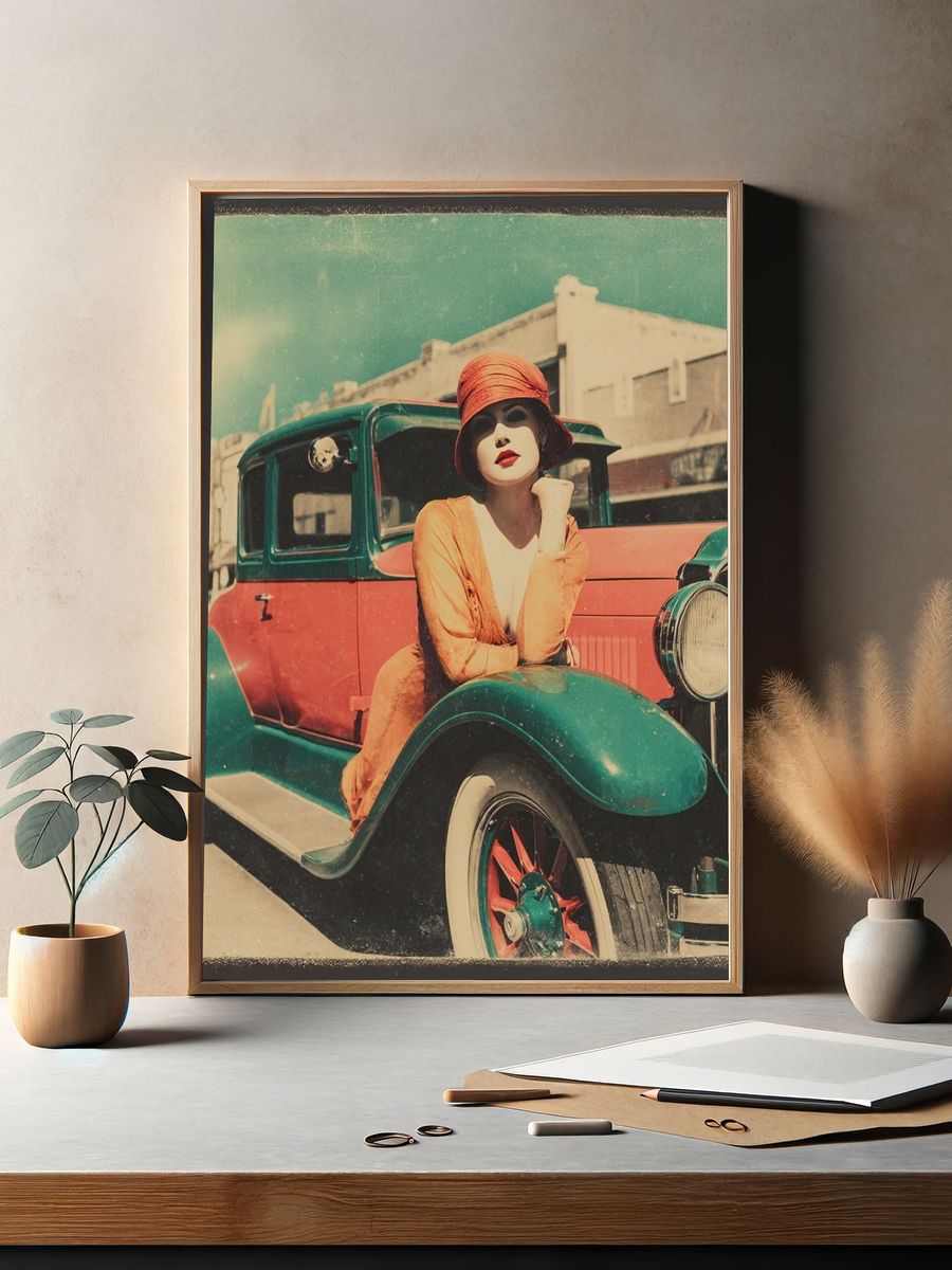 Vintage Flapper Car Poster. — room view 2