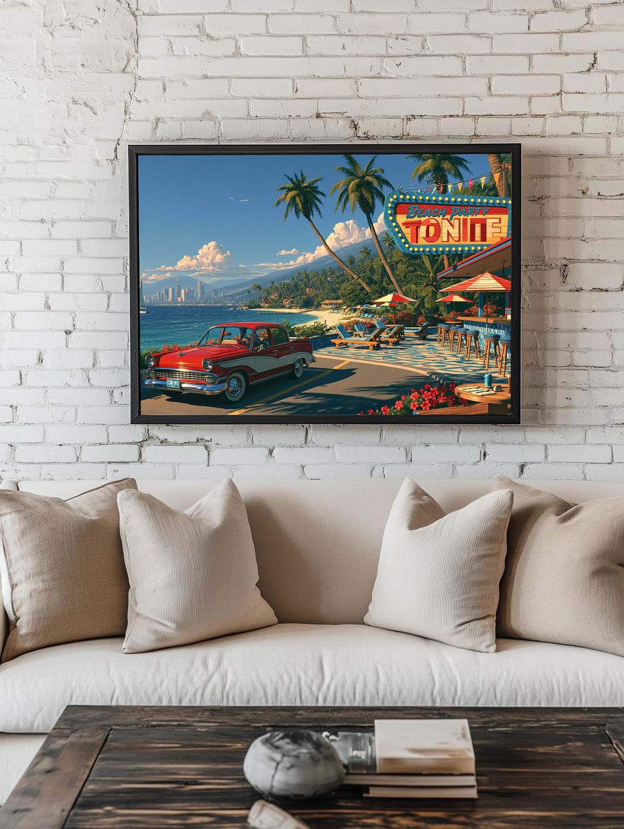 Beach Party Tonight Retro Print. — room view 1