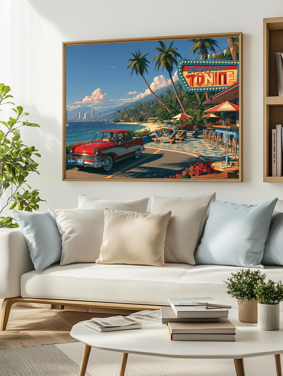 Beach Party Tonight Retro Print. — room view 2