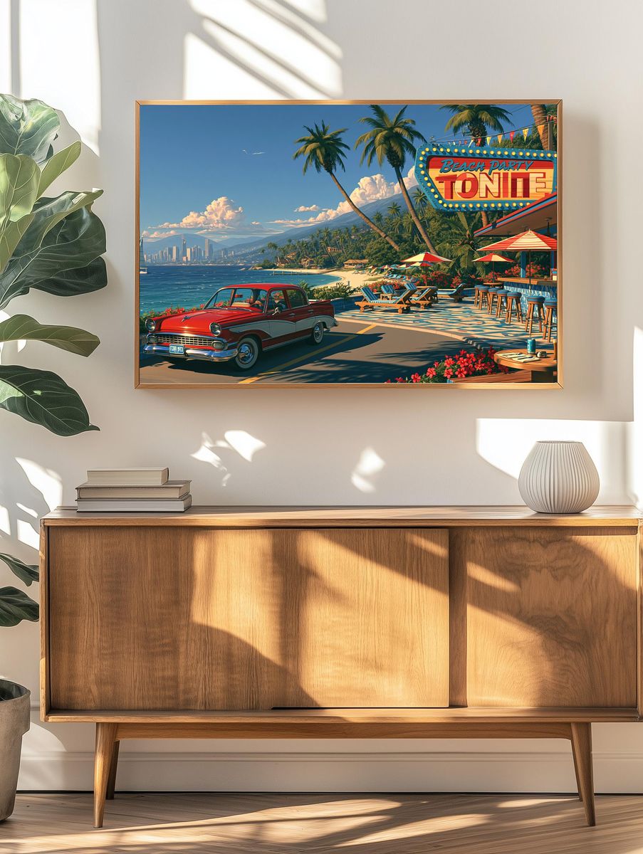 Beach Party Tonight Retro Print. — room view 3
